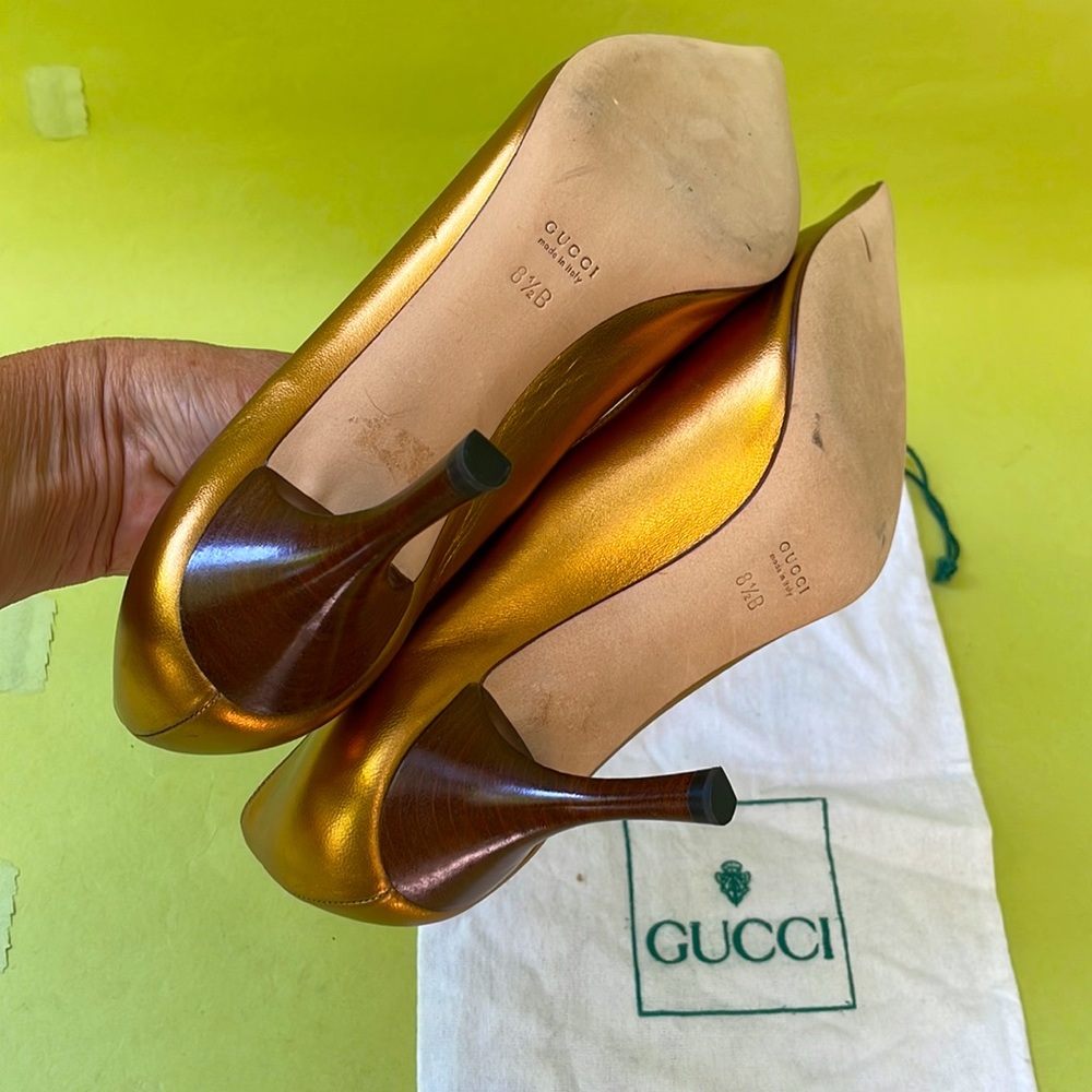 Gucci New metallic gold/purple all leather shoes with dust bag - Picture 15 of 17